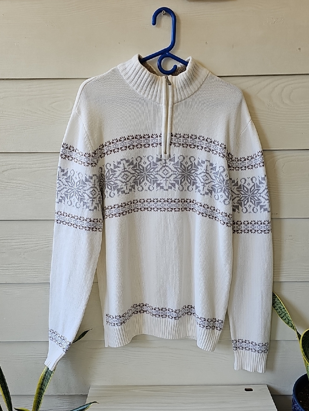 Men's Cream Nordic METHOD Half-Zip Sweater with Gray Pattern